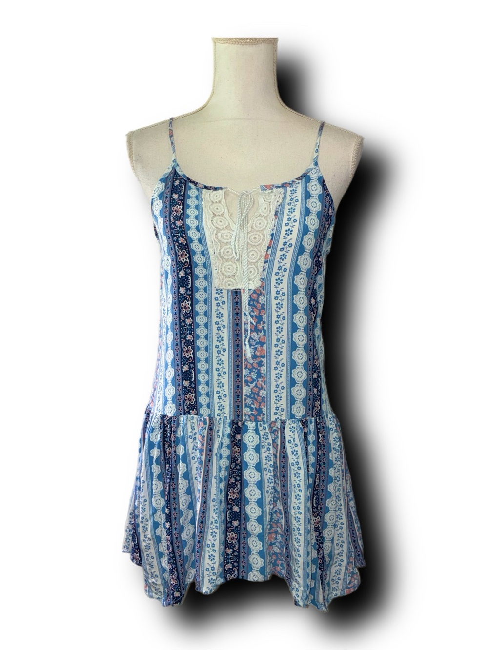 Boho Striped Drop Waist Mini Dress 100% Cotton Hippie Summer Retro Vibes